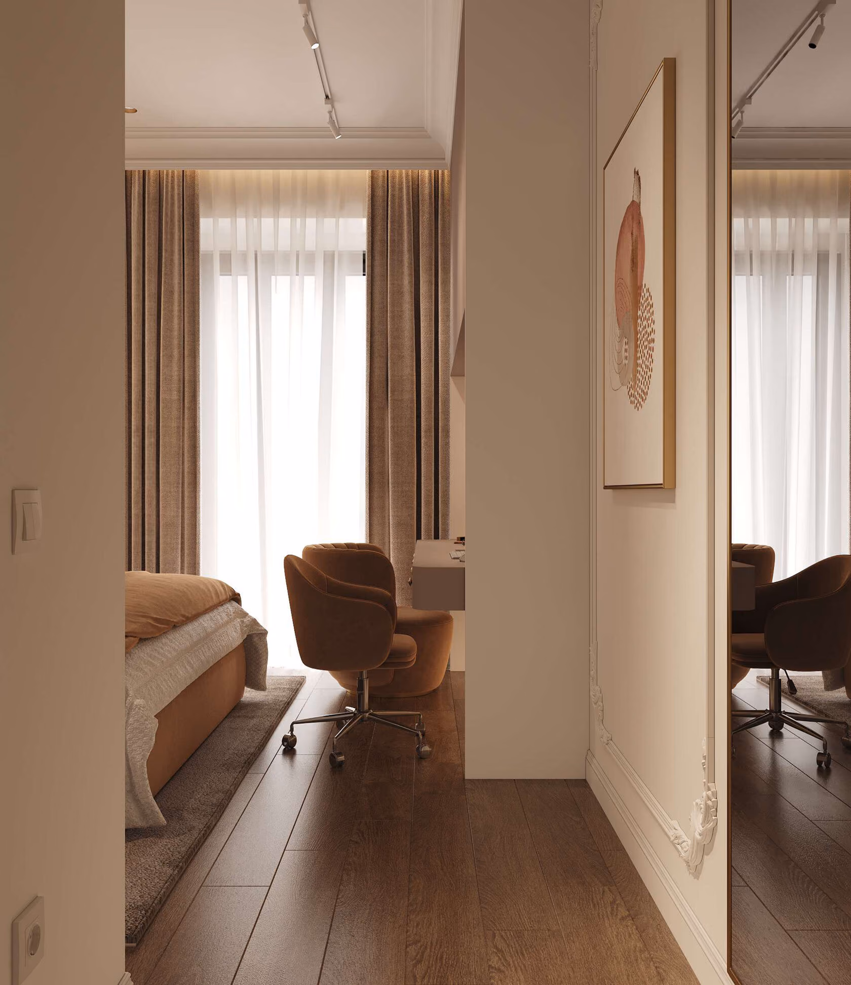 City Walk apartment corridor leading to a sunlit bedroom